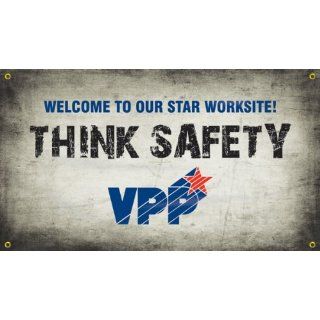 Accuform Signs MBR481 Reinforced Vinyl Motivational VPP Banner "WELCOME TO OUR STAR WORKSITE! THINK SAFETY" with Metal Grommets, 28" Width x 4' Length: Industrial Warning Signs: Industrial & Scientific