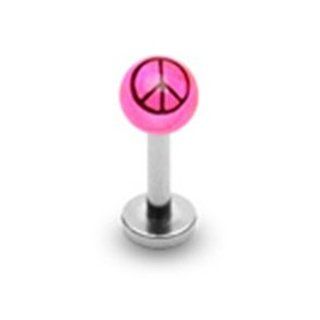 16g Surgical Steel Tragus Earring Labret Monroe Stud Lip Ring Body Jewelry Piercing with Pink Peace Sign Ball 16 Gauge 5/16" 3mm Nemesis Body JewelryTM: Everything Else