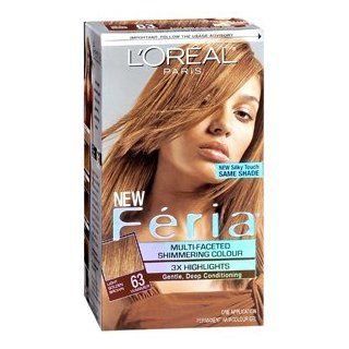 Loreal Feria Multi Faceted Shimmering Hair Color, 63 Sparkling Amber, Light Golden Brown   1 Ea (Pack of 3): Health & Personal Care