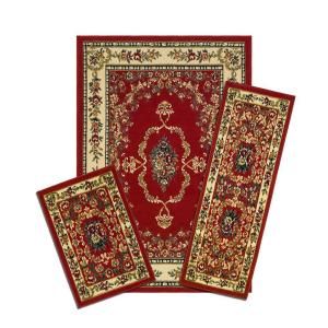 Capri Savonnerie Red 3 Piece Set Contains 5 ft. x 7 ft. Area Rug, Matching 22 in. x 59 in. Runner and 22 in. x 31 in. Mat X470/372 R