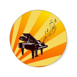 Grand Piano Notes Yellow and Gold Round Stickers