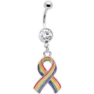 Crystalline Gem Fabulous Rainbow Pride Ribbon Belly Ring: Body Candy: Jewelry