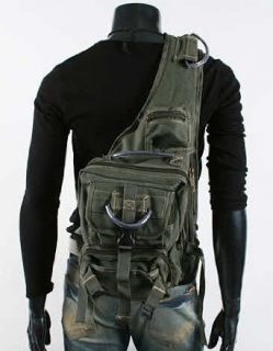 Men's Rugged Military style Single shoulder Crossbody Canvas Backpack   Army Green: Shoes