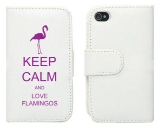 White Apple iPhone 5 5S 5LP472 Leather Wallet Case Cover Purple Keep Calm and Love Flamingos: Cell Phones & Accessories
