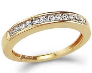 14k Yellow Gold Round Cut Twelve Diamond Ladies Womens Channel Set 12 Stone Wedding or Anniversary 3mm Ring Band (1/4 cttw): Jewelry
