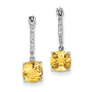 14k White Gold Diamond & Citrine Dangle Hoop Earrings Wt  0.09ct. Gem Wt  2.2ct: Jewelry