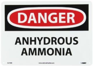 NMC D475RB OSHA Sign, Legend "DANGER   ANHYDROUS AMMONIA", 14" Length x 10" Height, Rigid Plastic, Red/Black on White: Industrial Warning Signs: Industrial & Scientific