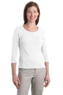 Port Authority   Ladies Modern Stretch Cotton 3/4 Sleeve Scoop Neck Shirt. at  Womens Clothing store: Fashion T Shirts