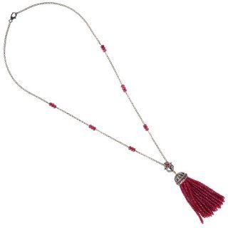 18kt Gold Diamond Pave Ruby Beads Tassel Y Necklace Silver Gemstone Jewelry: Y Shaped Necklaces: Jewelry