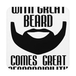 with great beard comes great responsibility tshirt beverage coaster
