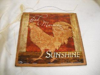 Good Morning Sunshine Rooster Wooden Kitchen Wall Art Sign Cafe Farn French Decor   Decorative Plaques