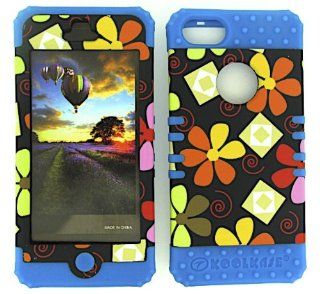 3 IN 1 HYBRID SILICONE COVER FOR APPLE IPHONE 5 HARD CASE SOFT LIGHT BLUE RUBBER SKIN FLOWERS LB TE497 KOOL KASE ROCKER CELL PHONE ACCESSORY EXCLUSIVE BY MANDMWIRELESS: Cell Phones & Accessories