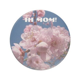 Hi Mom! gifts Pink Flower Blossoms drink Coasters