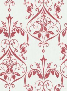 Brewster 499 45728 Red Botanical Scroll Wallpaper, Whites and Off Whites    