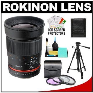Rokinon 35mm f/1.4 Aspherical Wide Angle Manual Focus Lens with Filters + Tripod + Cleaning Kit for Canon Digital Rebel XS, XSi, T1i, T2i, T3, T3i EOS 50D, 60D & 7D Digital SLR Camera : Camera Lenses : Camera & Photo