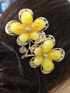 Topaz Flowers Faux Rhinestone and Gemstone Hair Comb : Decorative Hair Combs : Beauty