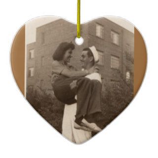 1944 Military Wedding Engagement Christmas Ornaments