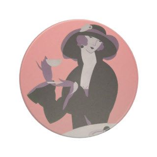 Vintage Art Deco Woman, Afternoon Tea and Cupcake Drink Coaster
