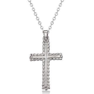 14K White Gold Cross Necklace for Men or Women Featuring Exquisite Braided Design (0.62 Grams): Pendant Necklaces: Jewelry