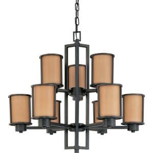 Glomar Odeon 9 Light Aged Bronze Chandelier with Parchment Glass Shade HD 2856