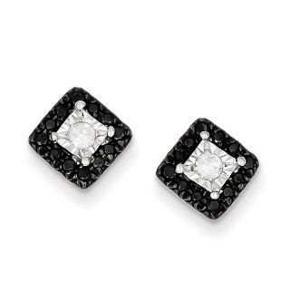 Sterling Silver Black and White Diamond Square Post Earrings: Jewelry