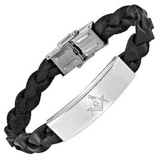 MasonicMan New Mens Leather Bracelet with Masonic Symbol Engraved on It. In Gift Pouch: Jewelry