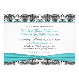 Teal Blue Damask Engagement Announcements