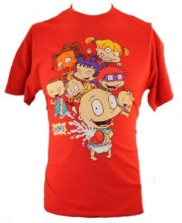 Rugrats (Classic Nicktoon) Mens T Shirt   Full Cast Milk Squeeze Image on Red (X Small): Clothing