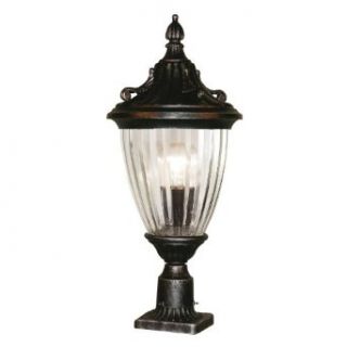 Z Lite 504PHS BS PM Waterloo Outdoor Post Light, Aluminum Frame, Black Silver Finish and Ribbed Semi Clear Shade of Glass Material    