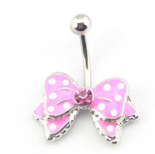 Baqi 14G Pink Bow Bowknot Enamel Belly Ring Navel Bar Body Piercing Jewelry Pink: Belly Button Rings: Jewelry