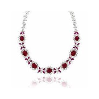 Sterling Silver Simulated Diamond & Ruby Necklace: Glitzs: Jewelry