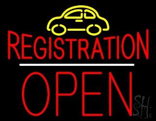 Auto Registration Block Open White Line Neon Sign 24" Tall x 31" Wide x 3" Deep: Office Products