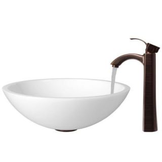 Vigo Flat Edged Phoenix Stone Glass Vessel Sink in White with Faucet in Oil Rubbed Bronze VGT208