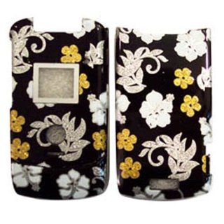 Hard Plastic Snap on Cover Fits Motorola V3xx RAZR Silver Flowers/Black(Sparkle) AT&T, Cingular: Cell Phones & Accessories