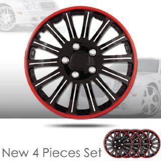 15" 14 Spikes Black Hubcap Covers with Red Rim Brand New Set of 4 Pieces 527: Automotive