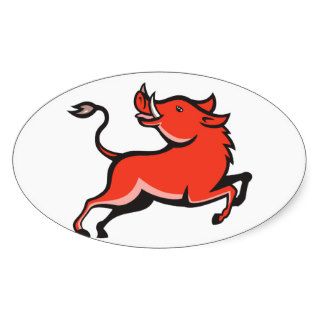 Wild Pig Razorback Hog Oval Stickers
