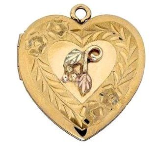 Stamper Black Hills Gold Heart Locket. 10K Gold Leaf Adornments. Gold filled Chain. L1150: Locket Necklaces: Jewelry
