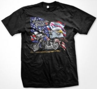 American Pride Motorcycle with Bald Eagle Mens T shirt, Trendy Hot Chopper Mens Shirt, Medium, Black: Clothing