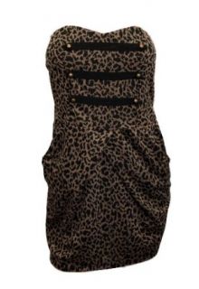 Plus Size Animal Print Military Dress Brown   1X at  Womens Clothing store