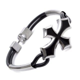 K Mega Jewelry 7mm Black Cross Plastic Mens Bracelet 8.7" B533 [Jewelry] Jewelry