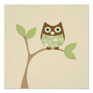 Soft Green Baby Owl Posters