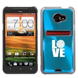 Light Blue HTC Evo 4G LTE Aluminum Plated Hard Back Case Cover N235 Love Volleyball: Cell Phones & Accessories
