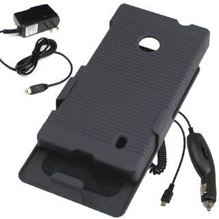 BW Hard Cover Combo Case Holster for T Mobile, AT&T, MetroPCS Nokia Lumia 521, Lumia 520 + Car + Home Charger Black: Cell Phones & Accessories