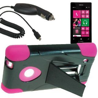 EagleCell Armor Video Stand Protector Hard Shield Snap On Case for T Mobile Nokia Lumia 521 Lumia 520 + Car Charger Magenta Pink Cell Phones & Accessories