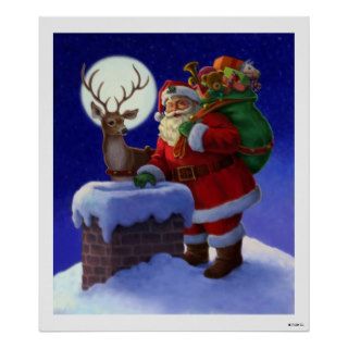 Santa in Chimney Print