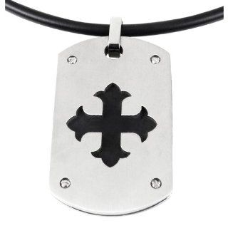 Men's Stainless Steel with Cutout Cross Dog Tag Pendant Necklace , 20": Jewelry