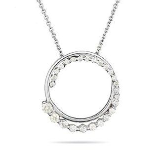 1/2 (0.46 0.55) Cts Diamond Circle Journey Pendant in 14K White Gold: Jewelry