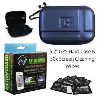 Blue 5.2" Inch Hard GPS Carrying Case + caseen NATUREGUARD 30x Screen Cleaning Wipes for Garmin Nuvi 1450LMT, 1490T, 1490LMT, 2450, 2460, 1450, 1490, 5000. Magellan Roadmate 1470, 1475T, 2035, 5045. TomTom XXL 535T, 550, 540, 540T, 540TM and more: Com
