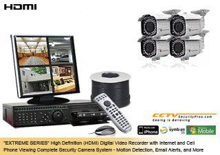 EXTREME SERIES Complete High Definition (HDMI) 4 Camera Color Indoor/Outdoor Sony Super HAD Infrared Bullet 540 Lines. 2.8 12mm Lens with Night Vision Security Camera System (Up to 130 Feet in 100% Darkness!) : Complete Surveillance Systems : Camera & 