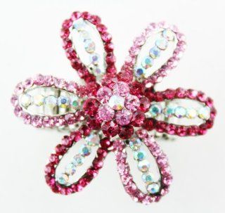 Pink Rhinestone Flower Fashion Ring Elastic Pink Setting Flower Ring  